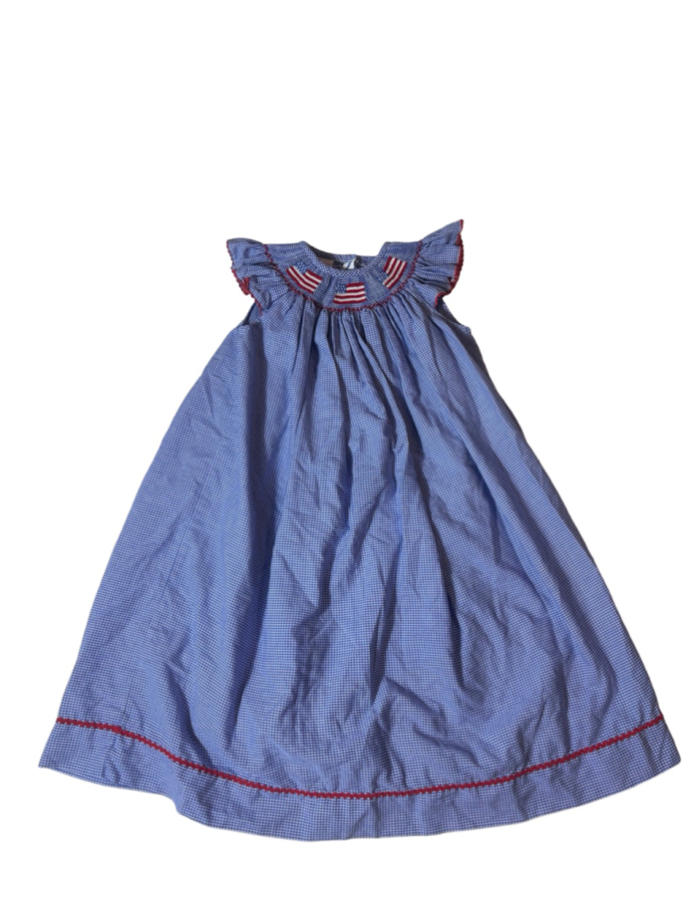 Silly Goose Girls Size 4 Patriotic American Flag Smocked Gingham Bishop Dress